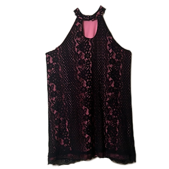 Women’s CLOTHING OBSESSED CO.Halter Neck,Sleeveless, Lace Dress, Black/Pink, 1XL - Picture 2 of 4